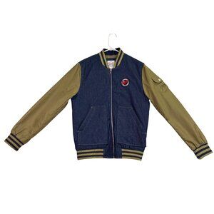 Lee Cooper Mens Blue/Beige Varsity Jacket Embroidered Patch Design Sz M